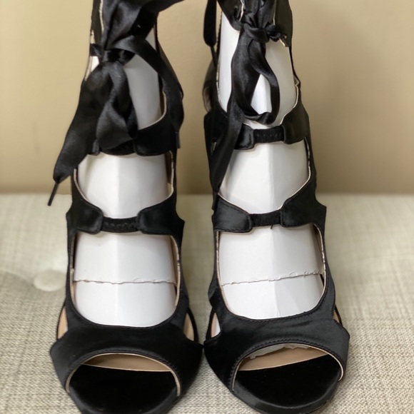 Beautiful Black Satin Cut out Heels - Picture 3 of 11